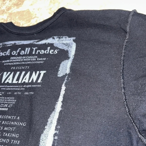 T shirt , PTP 17” MANOWAR VALIANT JACK OF ALL TRADES MEDIUM  BLACK GRAPHIC  USED - Picture 6 of 8